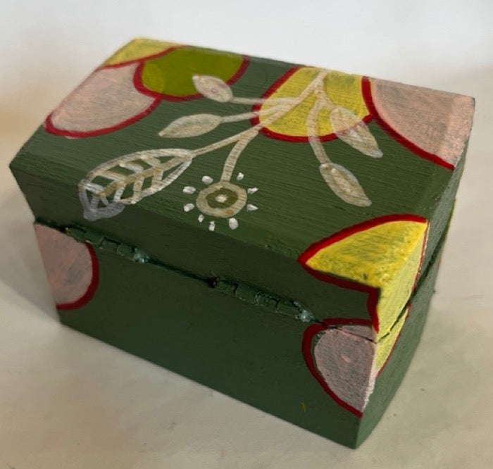 An olive hand painted boho art small gift box