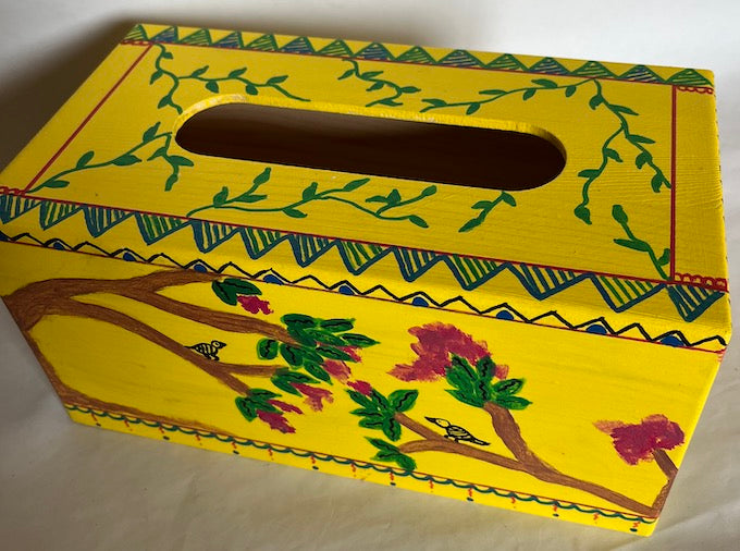 A hand painted bright and beautiful yellow tissue box cover