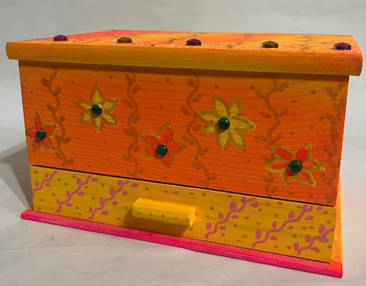 A orange yellow hand painted jewelry box