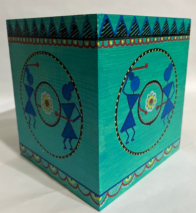 Hand painted warli tissue box cover