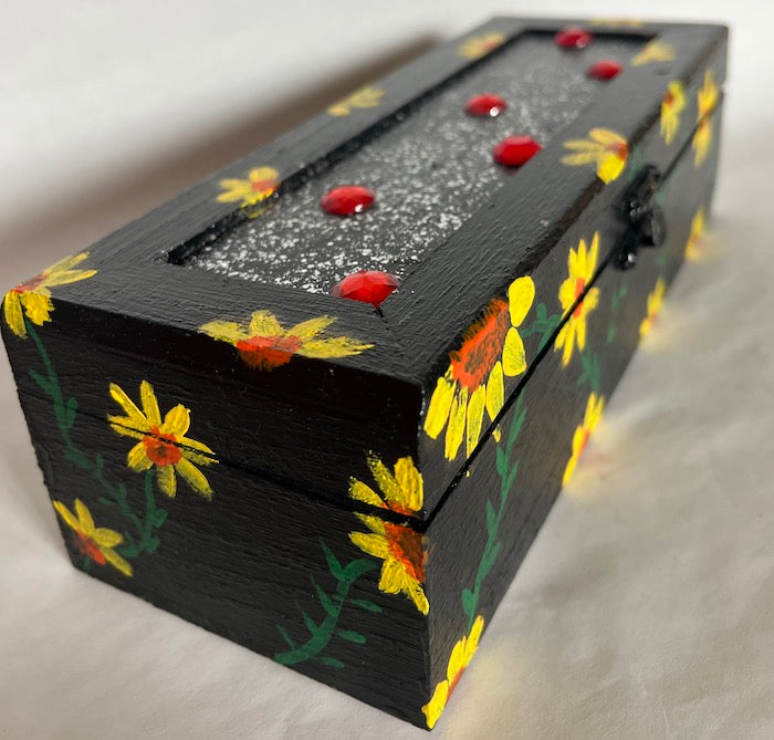 A black long hand painted floral gift box