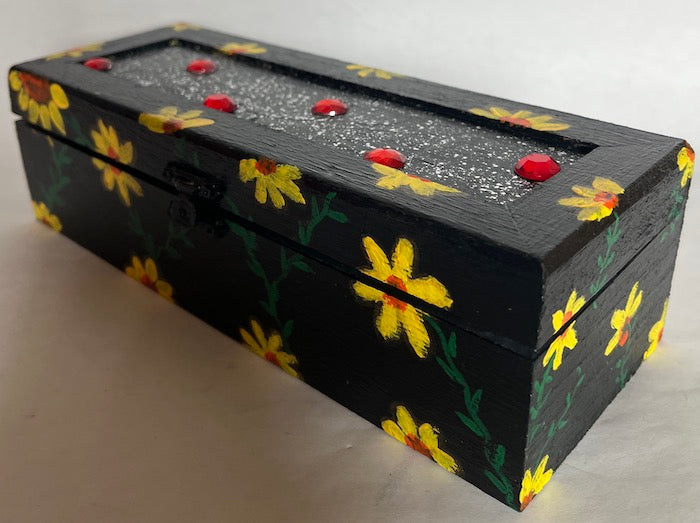 A black floral hand painted gift box