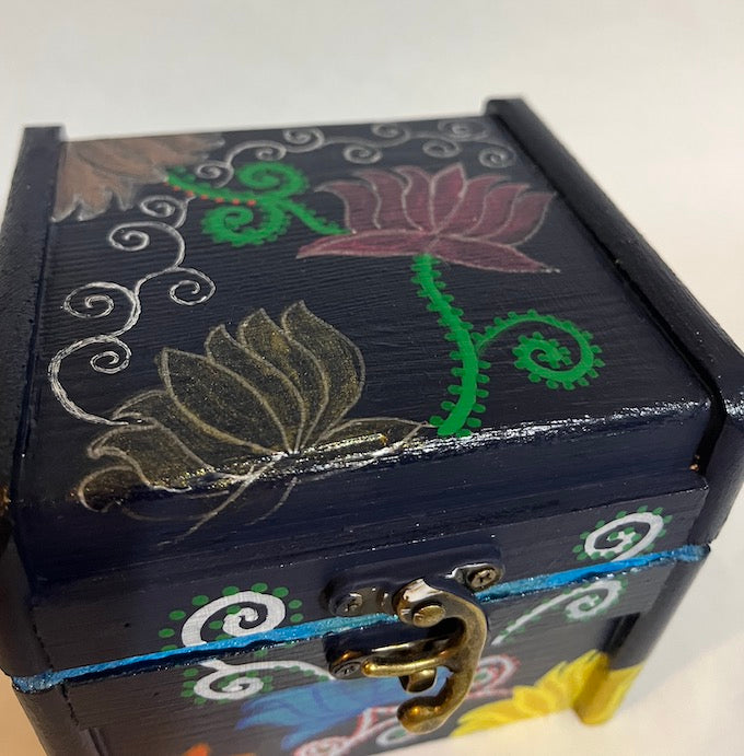 A blue hand painted lotus art gift box