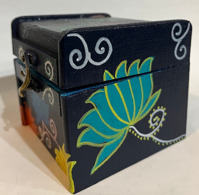 A blue hand painted lotus box