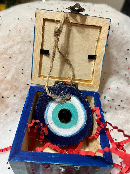 A pretty hand painted blue wooden gift box