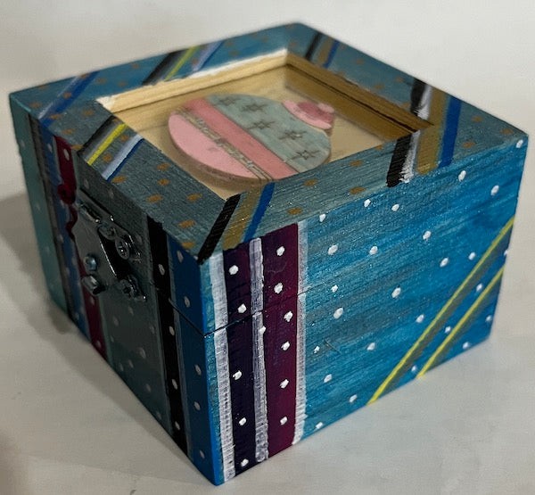 A pretty hand painted blue wooden gift box
