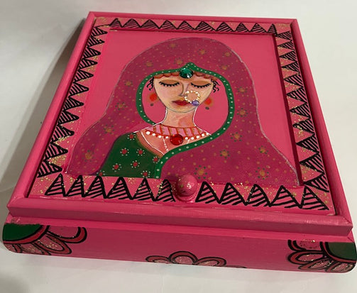 Flower art wooden jewelry box- acrylic painted octagonal box