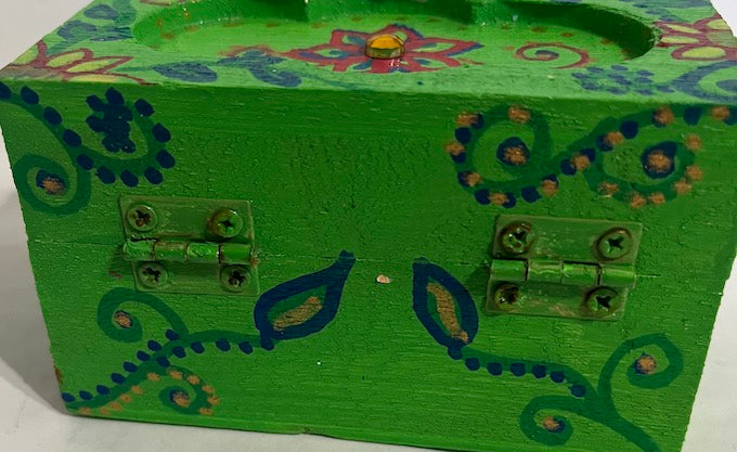 A green wooden floral handmade box