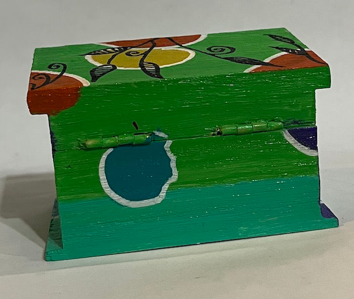 A green hand painted boho art small gift box