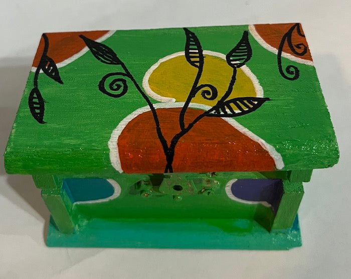 A green hand painted boho art small gift box