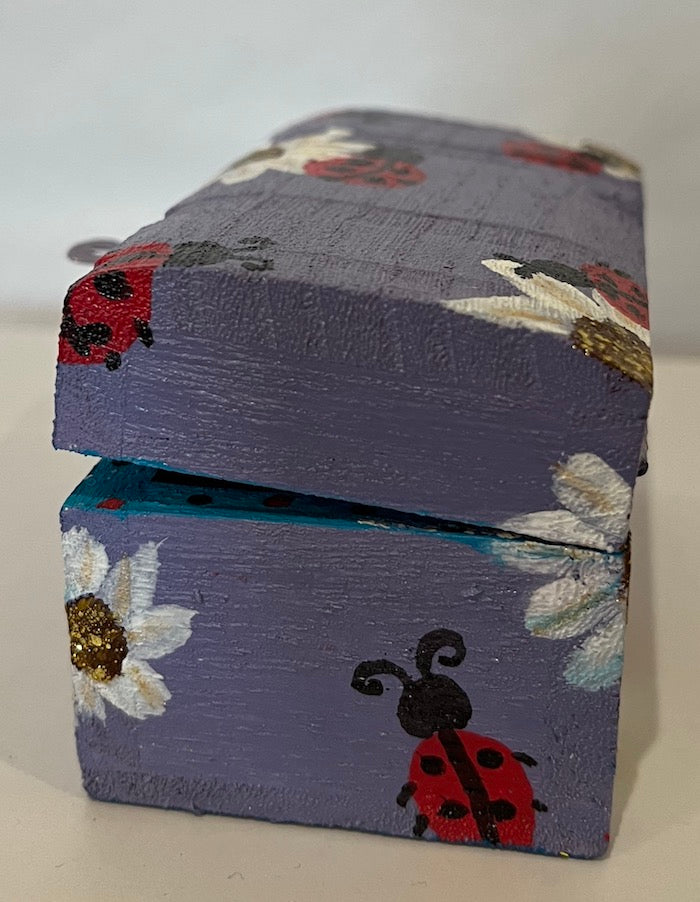 Lady Bug Floral Prints: A hand painted designed small wood box for your keepsake