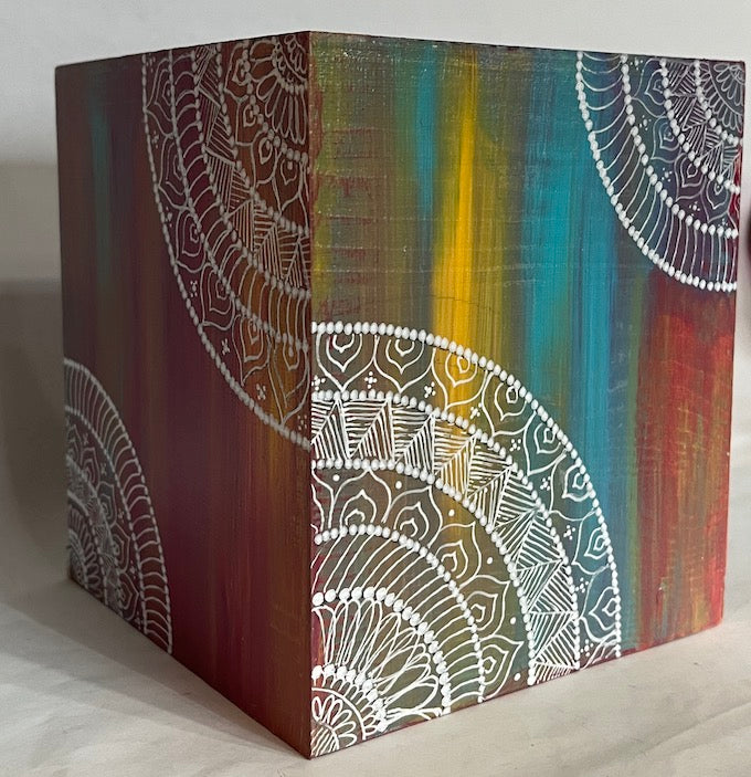 A multicolor mandala art tissue box cover