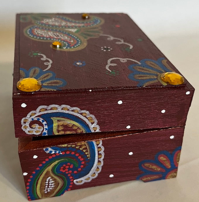 A paisley art gift box handpainted maroon box