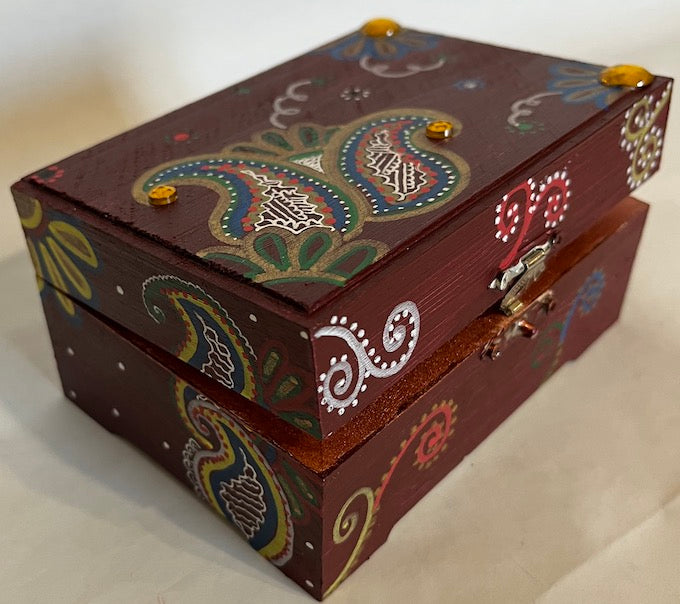 A hand painted paisley art hand painted gift box
