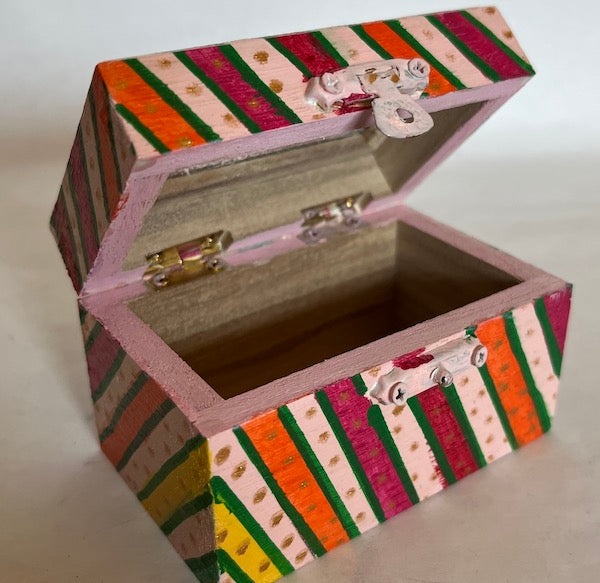 A small wooden colorful stripes hand painted gift box
