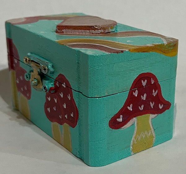 A small hand painted mushroom box