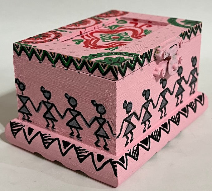 Hand painted pink wooden gift box with lid
