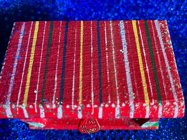 Striped red  hand painted  top wooden small box