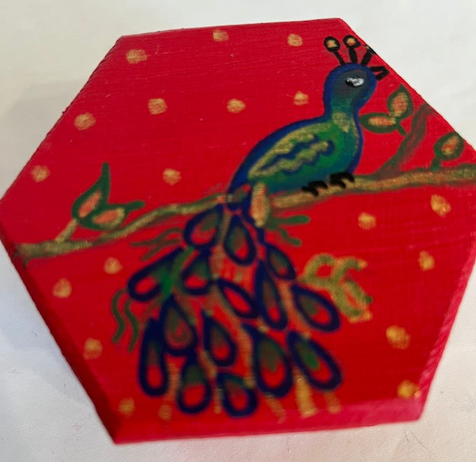 A hexagon shaped cute jewel top hand painted box