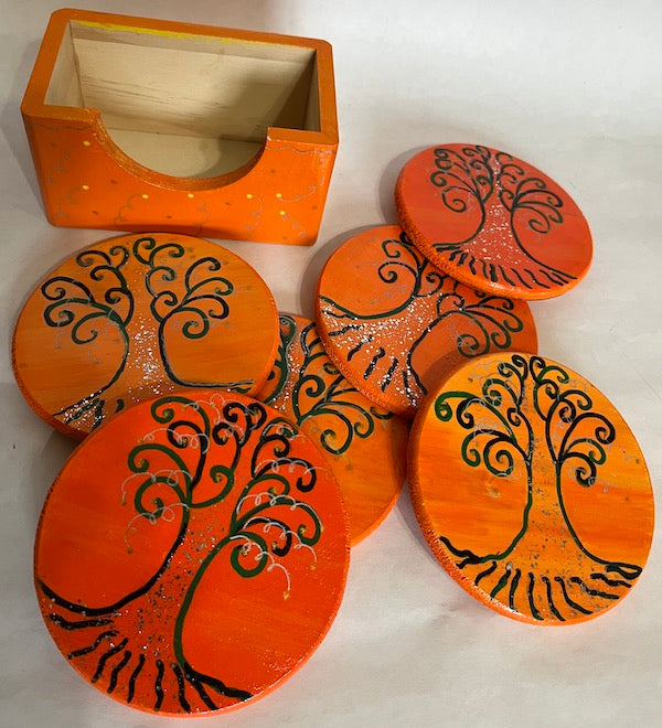Orange Hand painted coaster set